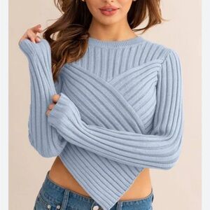 Le Lis Asymmetrical Ribbed Sweater - Soft Blue